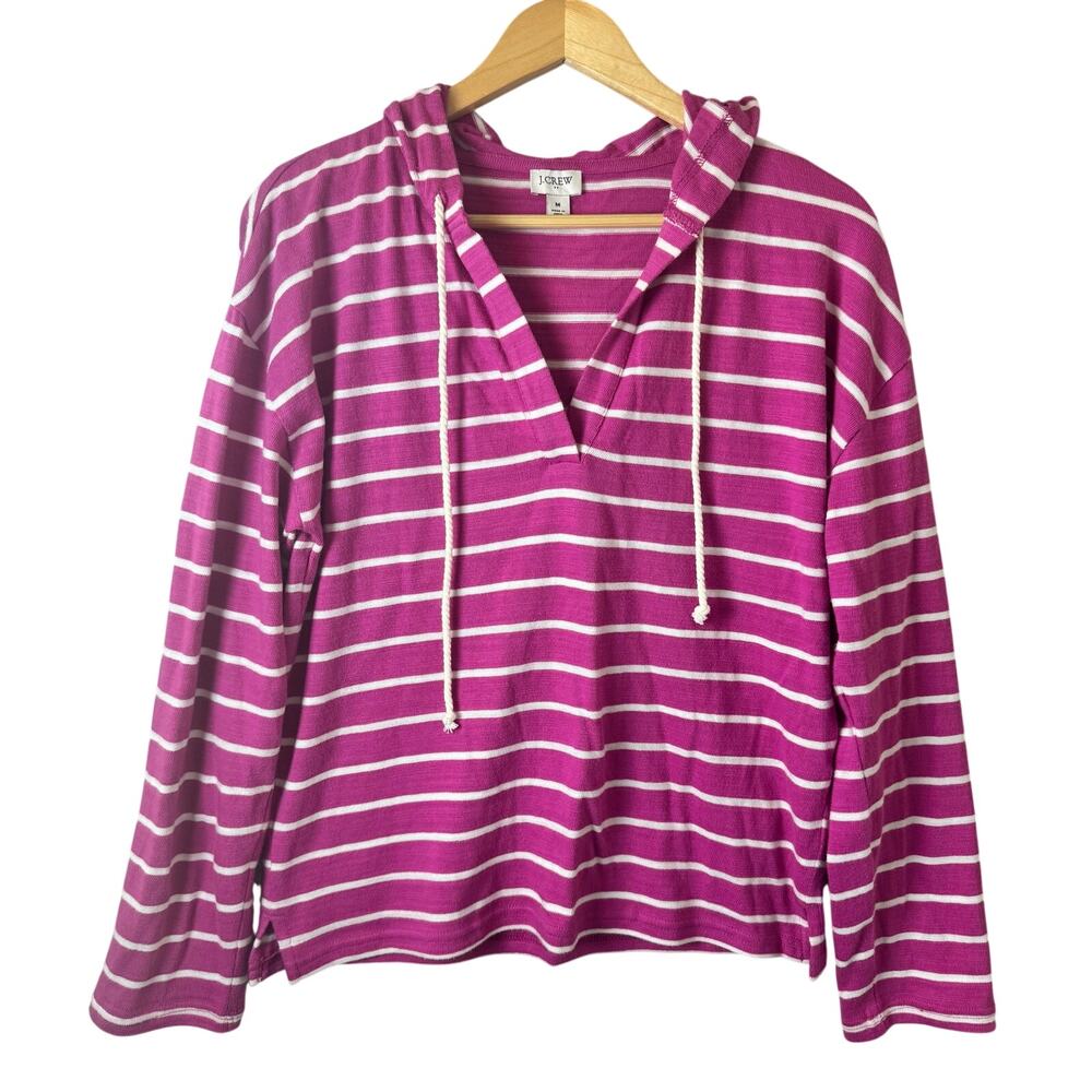 J.Crew Striped Hooded Top Womens Pink White Nautical Preppy Cotton Casual Preppy